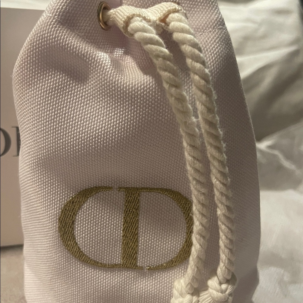 Dior white Canvas Drawstring Pouch with Gold CD Logo and box - Picture 2 of 8